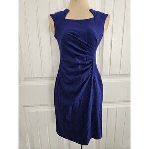 Calvin Klein Byzantine Blue Cut-out Neck Side Ruched Sheath Dress Sz 2 P